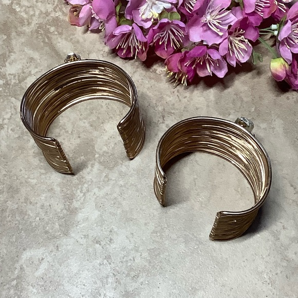 🌸 2PC BRACELET GOLD SET DRUZY BLING ONYX BUNDLE CUFF BOHEMIAN DIAMOND BOHO CHIC - Picture 5 of 7